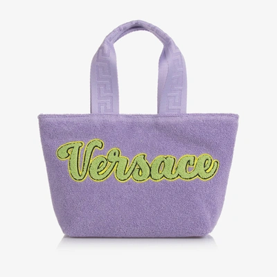 Shop Versace Girls Violet Towelling Tote Bag (27cm) In Purple