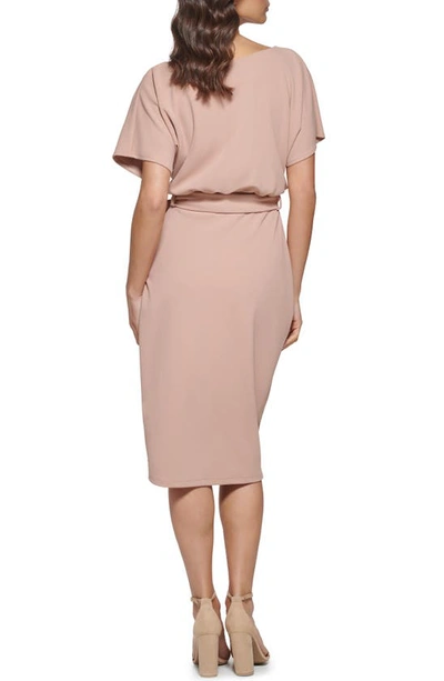 Shop Kensie Tie Front Blouson Dress In Tan