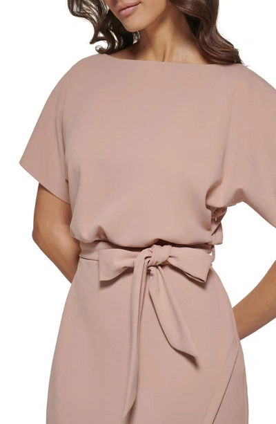 Shop Kensie Tie Front Blouson Dress In Tan