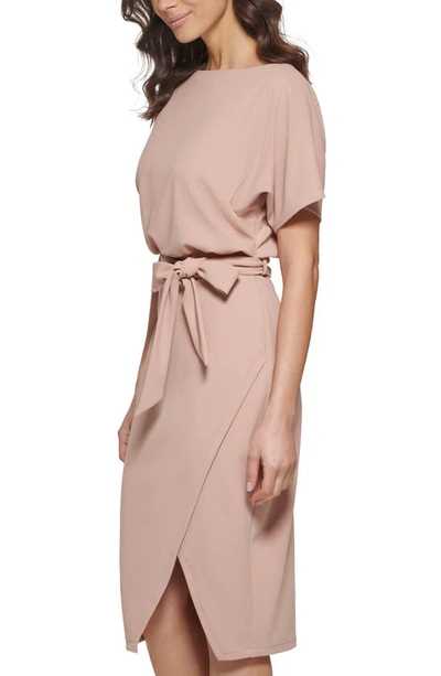 Shop Kensie Tie Front Blouson Dress In Tan