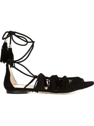 Jimmy Choo Mindy Fringed Suede Sandals In Black