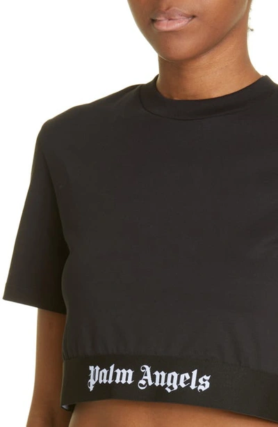 Shop Palm Angels Logo Tape Crop Stretch Cotton T-shirt In Black White