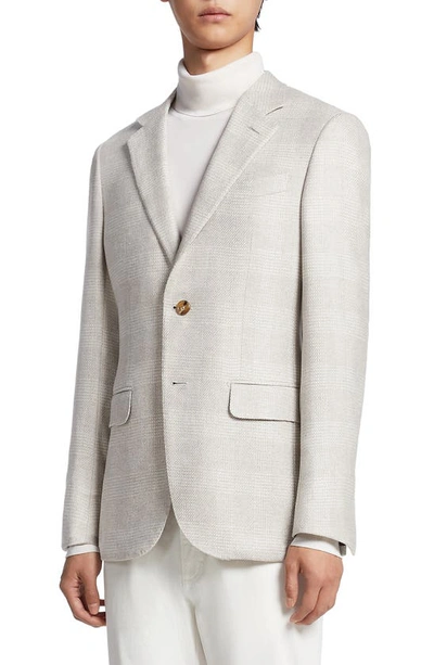 Shop Zegna Couture Tonal Plaid Stretch Cashmere, Silk & Wool Sport Coat In Natural Solid