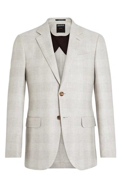 Shop Zegna Couture Tonal Plaid Stretch Cashmere, Silk & Wool Sport Coat In Natural Solid