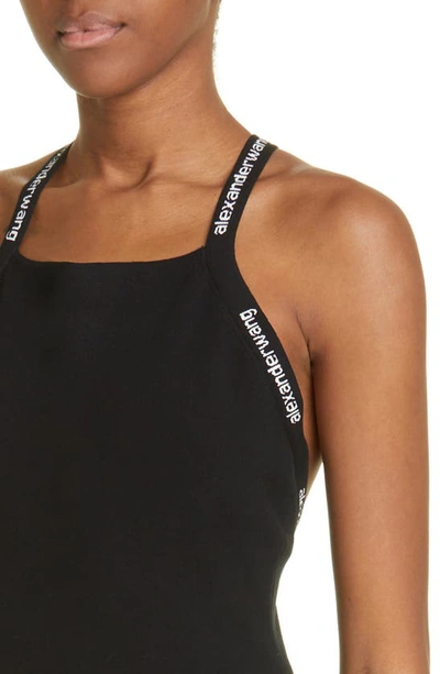 Shop Alexander Wang Logo Jacquard Strap Body-con Knit Tank Dress In Black
