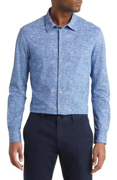 Shop Emporio Armani Print Stretch Jersey Button-up Shirt In Navy