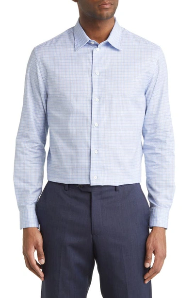 Shop Emporio Armani Plaid Long Sleeve Button-up Shirt In Blue
