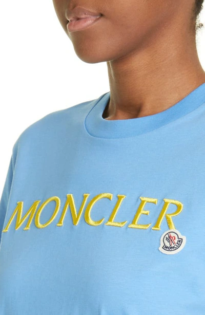 Shop Moncler Logo Embroidered T-shirt In Blue