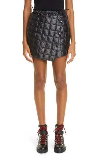 Shop Moncler Asymmetric Quilted Wrap Miniskirt In Black
