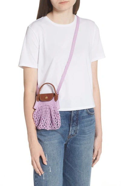 Shop Longchamp Le Pliage Extra Small Filet Knit Shoulder Bag In Lilac
