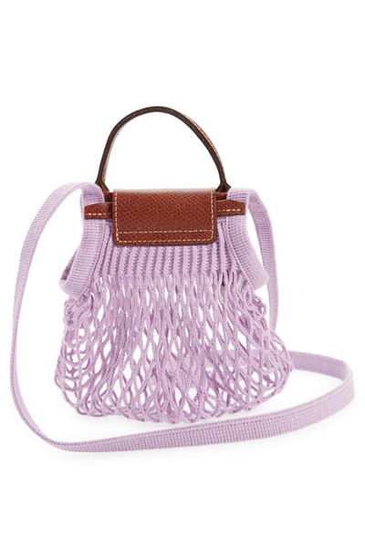 Shop Longchamp Le Pliage Extra Small Filet Knit Shoulder Bag In Lilac