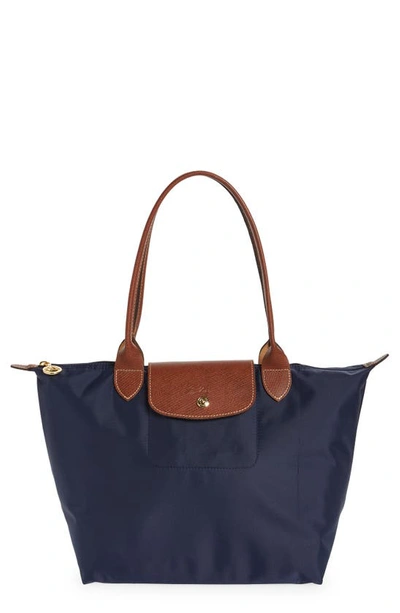 Longchamp Le Pliage Original Medium Canvas Short Handle Handbag In Marine