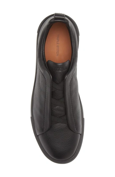Shop Zegna Triple Stitch Deerskin Leather Slip-on Sneaker In Black