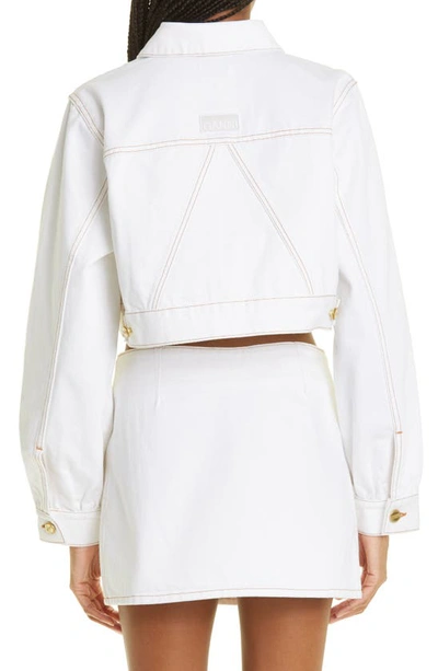 Shop Ganni Organic Cotton Crop Trucker Jacket In Bright White