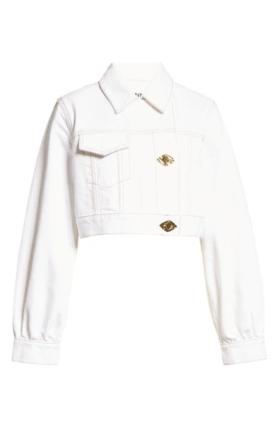 Shop Ganni Organic Cotton Crop Trucker Jacket In Bright White