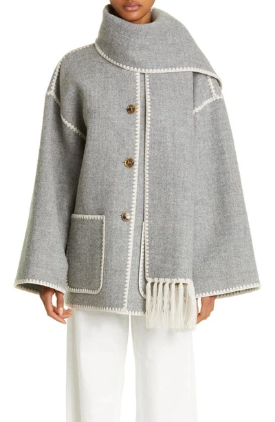 Shop Totême Chain Stitch Wool Blend Scarf Jacket In Light Grey Melange