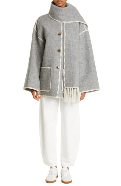 Totême Embroidered Scarf Jacket In Light Grey Melange