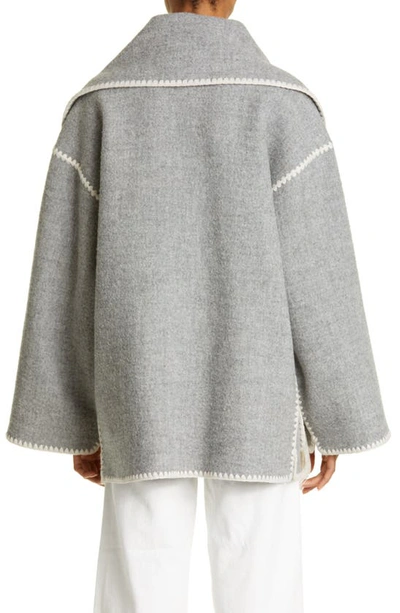 Shop Totême Chain Stitch Wool Blend Scarf Jacket In Light Grey Melange
