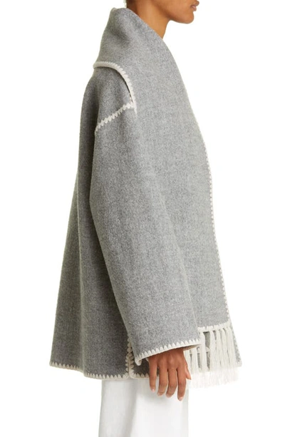 Shop Totême Chain Stitch Wool Blend Scarf Jacket In Light Grey Melange