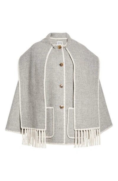Shop Totême Toteme Chain Stitch Wool Blend Scarf Jacket In Light Grey Melange