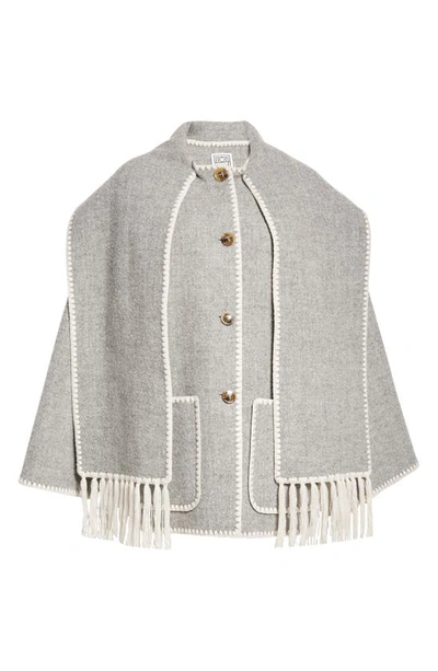 Shop Totême Chain Stitch Wool Blend Scarf Jacket In Light Grey Melange