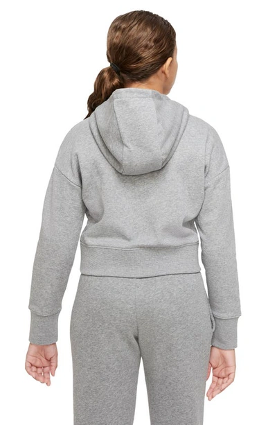 Shop Nike Kids' Club Crop Cotton Blend French Terry Hoodie In Carbon Heather/ Pink