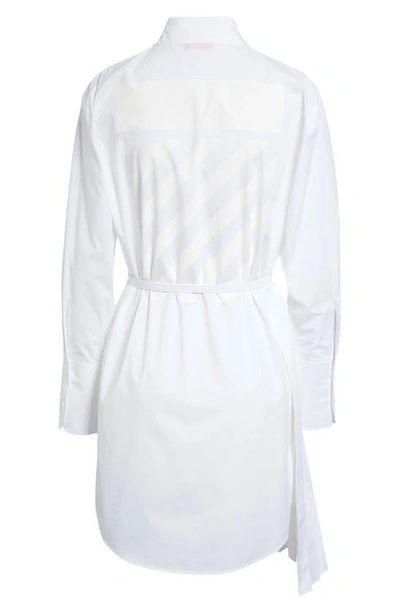 Shop Off-white Diag Pleated Asymmetric Long Sleeve Cotton Shirtdress In White White