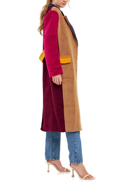 English Factory Fringe Premium Colorblock Oversized Coat In Camel Multi