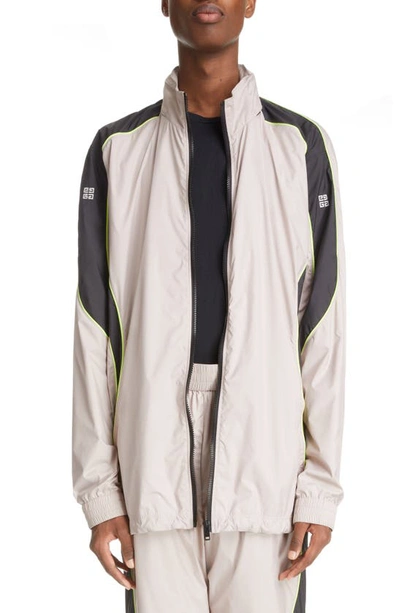 Shop Givenchy Oversize Embroidered Logo Track Jacket In Pearl Grey 2