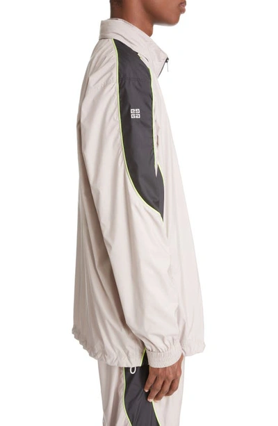 Givenchy Logo Zip-up Jacket With High Neck And Pockets In Pearl Grey 2