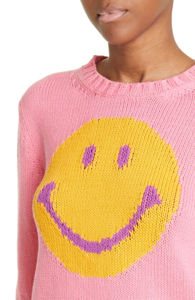Shop Moschino X Smiley® Intarsia Crewneck Sweater In Fantasy Print Fucsia