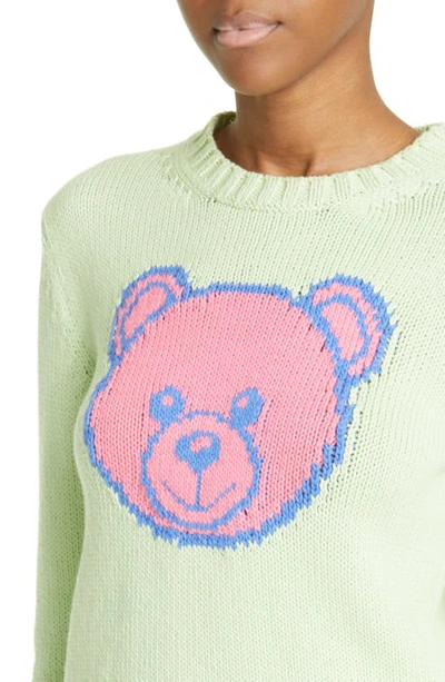 Shop Moschino Bear Intarsia Crewneck Sweater In Fantasy Print Green