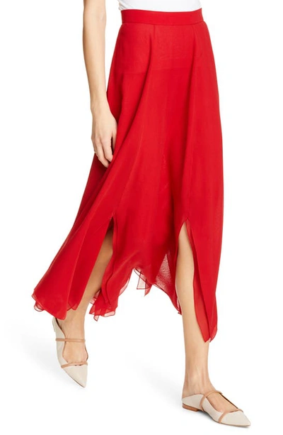 Shop Max Mara Margie Silk Chiffon Midi Skirt In Red