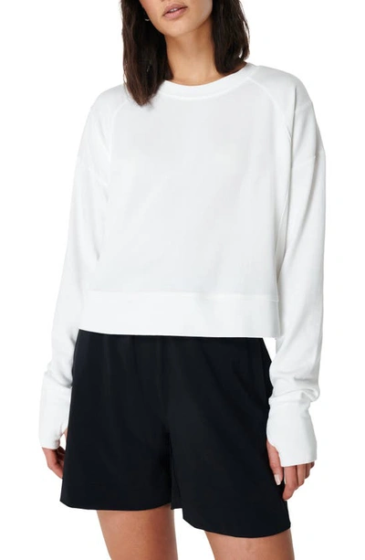 Shop Sweaty Betty After Class Cotton Blend Crop Sweatshirt In Lily White