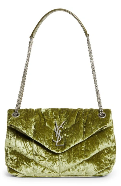 Shop Saint Laurent Small Loulou Quilted Crushed Velvet Puffer Bag In Green