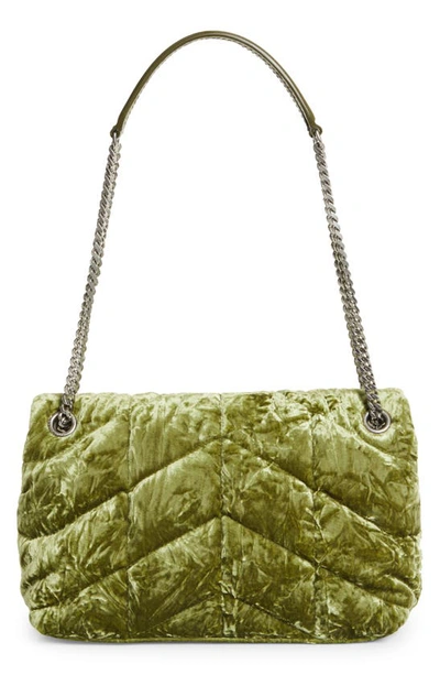 Shop Saint Laurent Small Loulou Quilted Crushed Velvet Puffer Bag In Green
