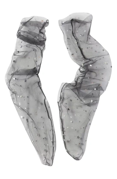 High Heel Jungle Starry Sky Tulle Crew Socks In Black