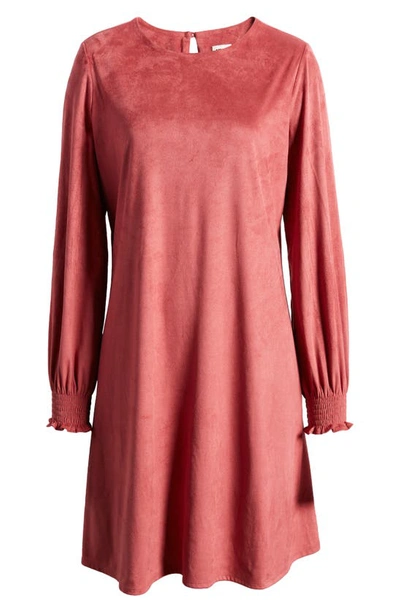 Shop Anne Klein Smocked Long Sleeve Trapeze Dress In Autumn Rose