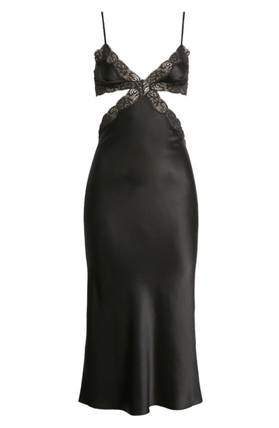 Shop Alexander Wang Lace Trim Cutout Silk Charmeuse Slipdress In Black