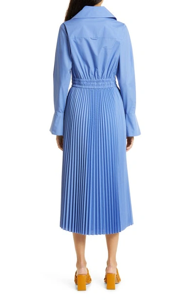 Shop Jonathan Simkhai Hydrangea Pleated Long Sleeve Poplin Midi Dress