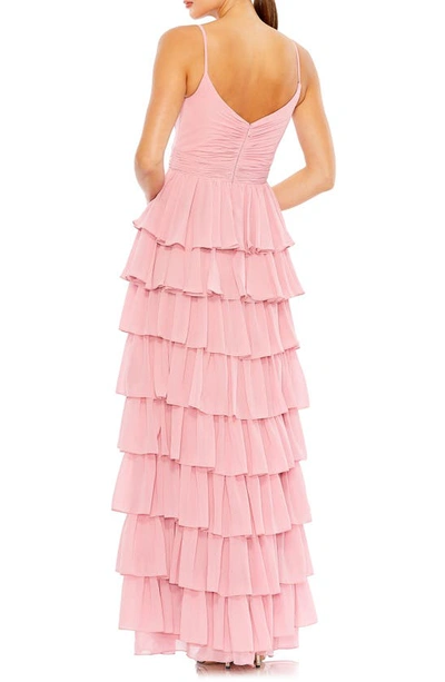 Shop Mac Duggal Tiered Ruffle Empire Waist Chiffon Gown In Rose