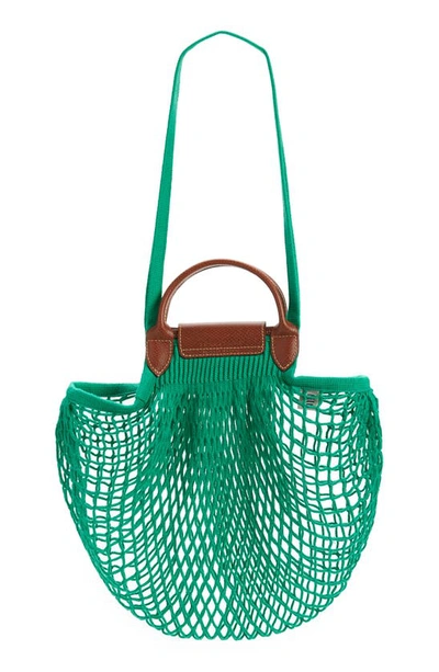 Shop Longchamp Le Pliage Filet Knit Shoulder Bag In Green