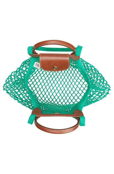 Shop Longchamp Le Pliage Filet Knit Shoulder Bag In Green