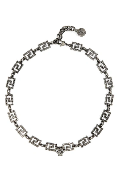Shop Versace Greca Studded Chain Link Necklace In Silver
