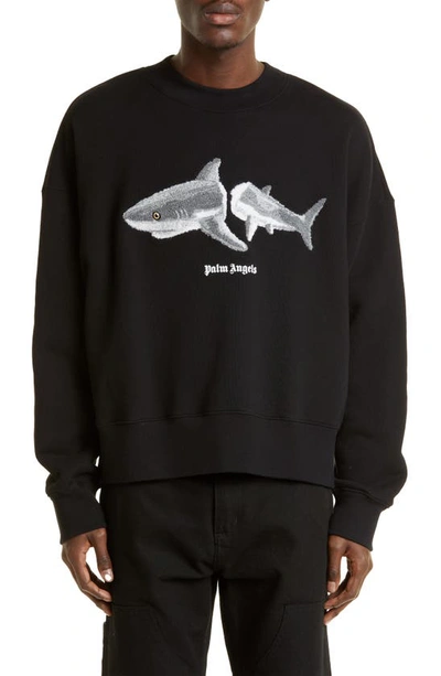 Shop Palm Angels Shark Appliqué Sweatshirt In Black Grey