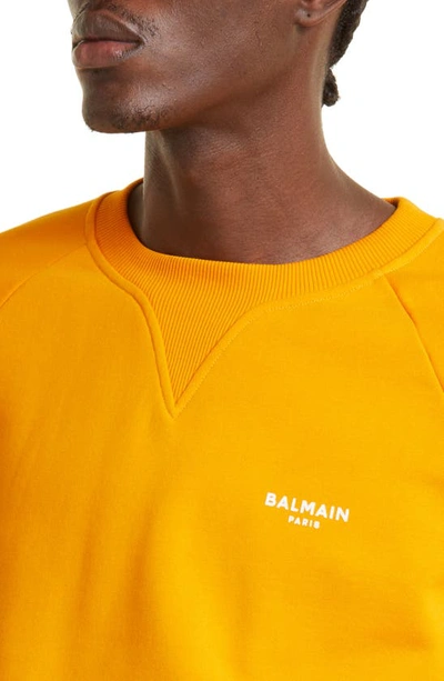 Shop Balmain Flocked Logo Cotton Sweatshirt In Bright Orange/ White