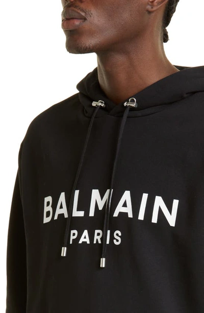 Shop Balmain Logo Graphic Hoodie In Black/ White