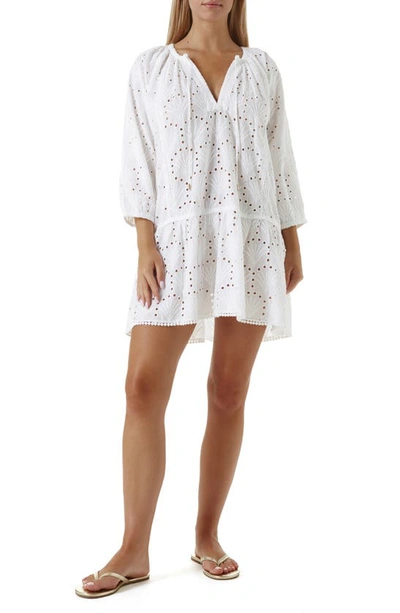 Shop Melissa Odabash Ashley Eyelet Detail Cotton Cover-up Tunic In White Fan