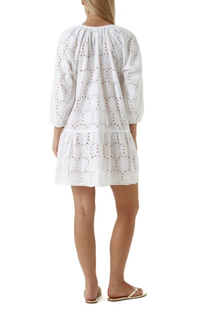 Shop Melissa Odabash Ashley Eyelet Detail Cotton Cover-up Tunic In White Fan