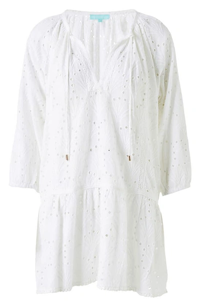 Shop Melissa Odabash Ashley Eyelet Detail Cotton Cover-up Tunic In White Fan
